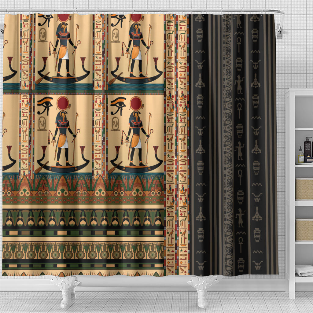 Egyptian God Ra Shower Curtain Ancient Mythology Solar Barque Falcon