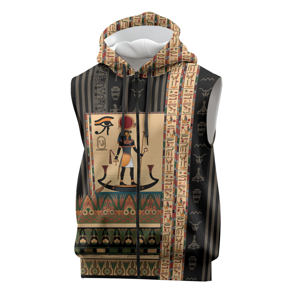 Egyptian God Ra Sleeveless Zip Hoodie Ancient Mythology Solar Barque Falcon