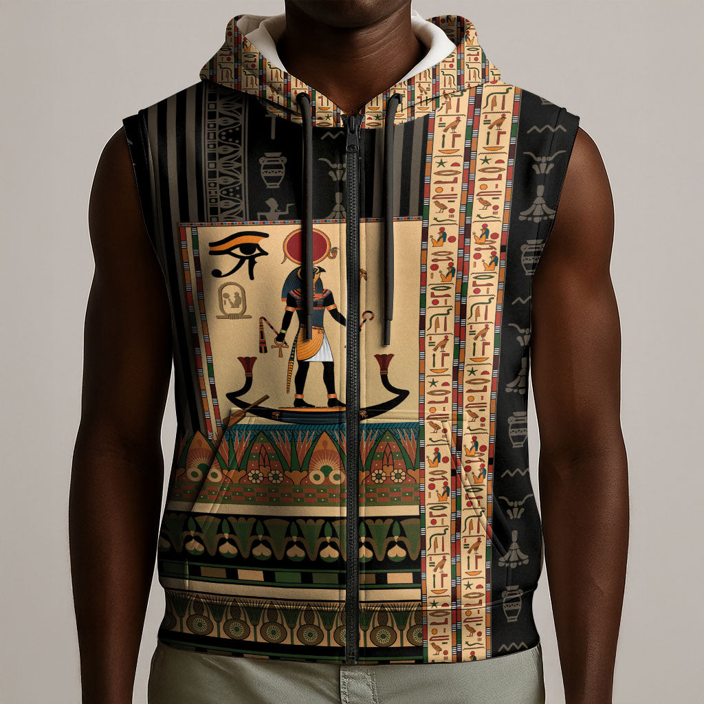 Egyptian God Ra Sleeveless Zip Hoodie Ancient Mythology Solar Barque Falcon