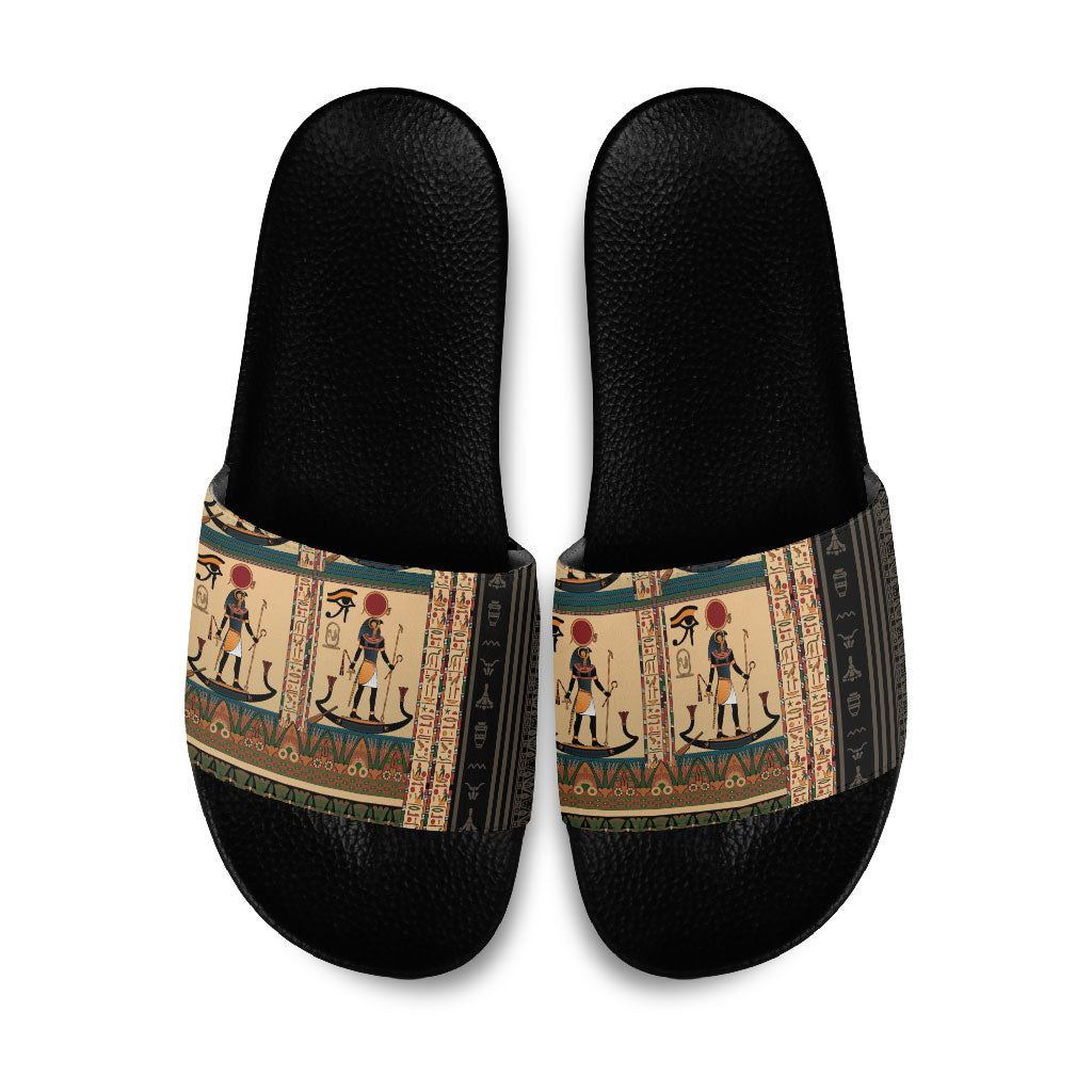 Egyptian God Ra Slide Sandals Ancient Mythology Solar Barque Falcon