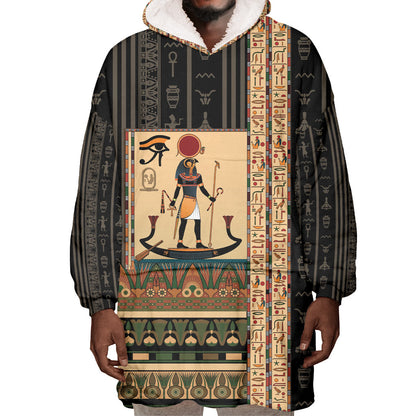 Egyptian God Ra Wearable Blanket Hoodie Ancient Mythology Solar Barque Falcon