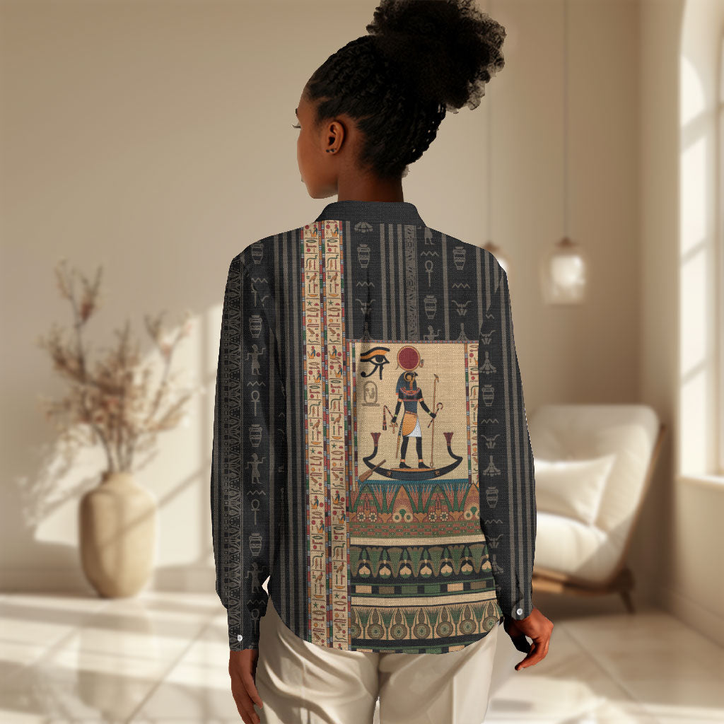 Egyptian God Ra Women Casual Shirt Ancient Mythology Solar Barque Falcon