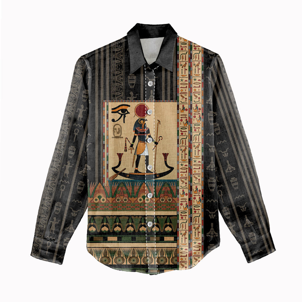 Egyptian God Ra Women Casual Shirt Ancient Mythology Solar Barque Falcon