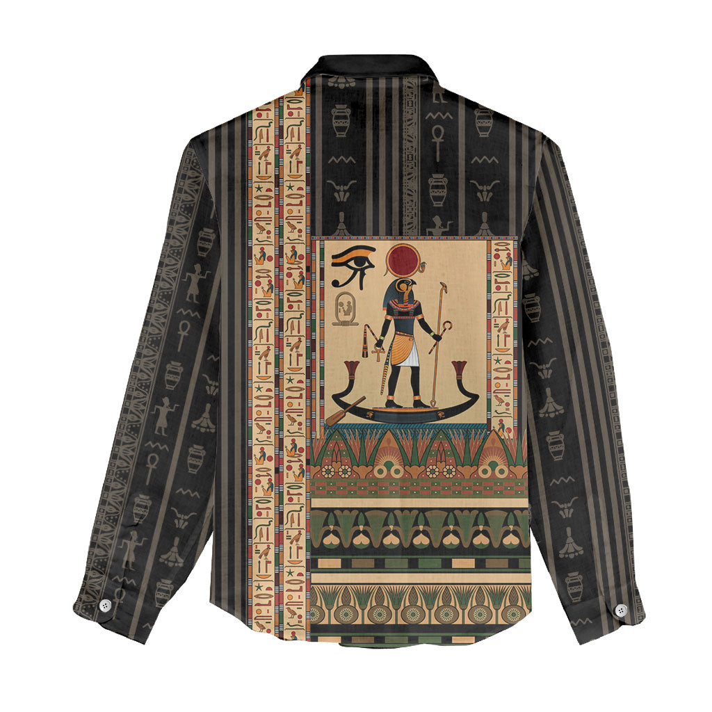 Egyptian God Ra Women Casual Shirt Ancient Mythology Solar Barque Falcon
