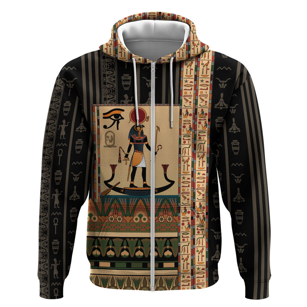Egyptian God Ra Zip Hoodie Ancient Mythology Solar Barque Falcon