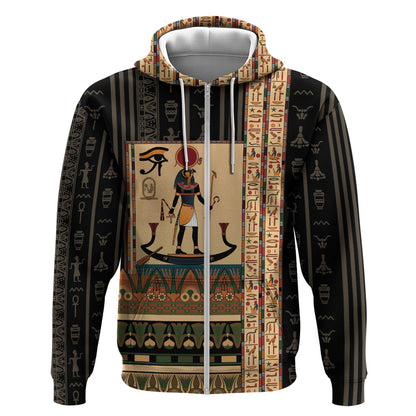 Egyptian God Ra Zip Hoodie Ancient Mythology Solar Barque Falcon