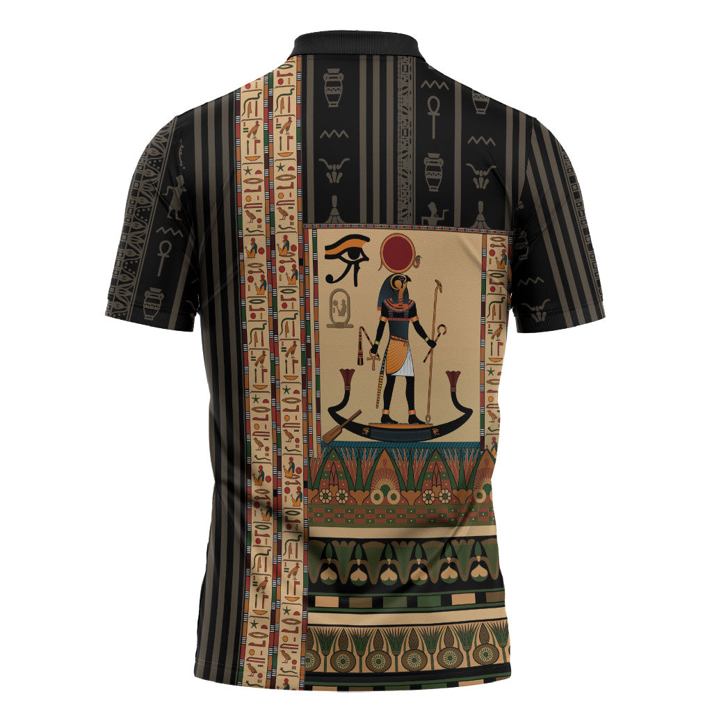 Egyptian God Ra Zipper Polo Shirt Ancient Mythology Solar Barque Falcon