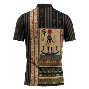 Egyptian God Ra Zipper Polo Shirt Ancient Mythology Solar Barque Falcon