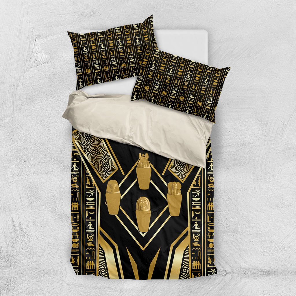 Egypt Canopic Jars Bedding Set Ancient Mythology Four Sons of Horus