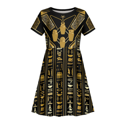 Egypt Canopic Jars Kid Short Sleeve Dress Ancient Mythology Four Sons of Horus
