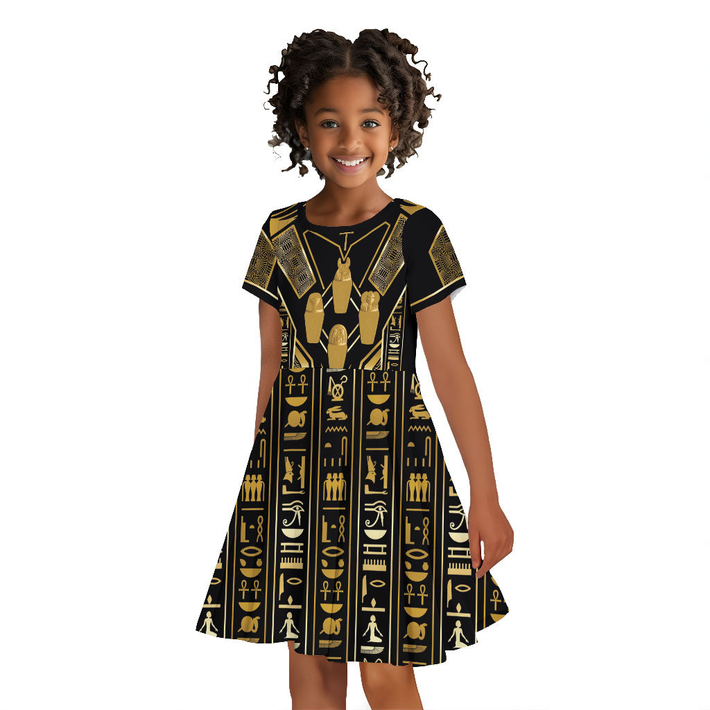 Egypt Canopic Jars Kid Short Sleeve Dress Ancient Mythology Four Sons of Horus