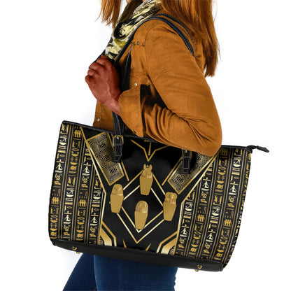 Egypt Canopic Jars Leather Tote Bag Ancient Mythology Four Sons of Horus