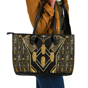 Egypt Canopic Jars Leather Tote Bag Ancient Mythology Four Sons of Horus