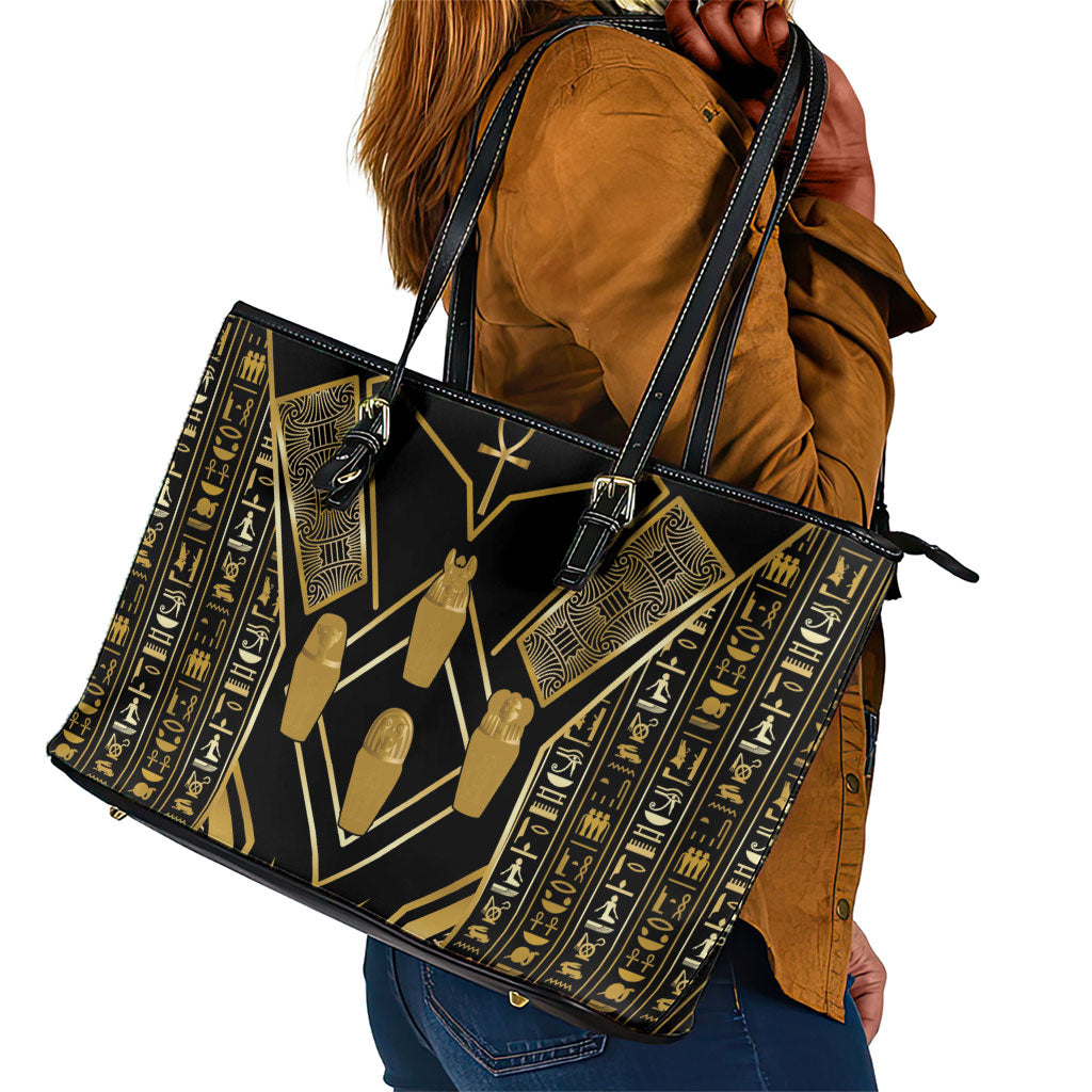 Egypt Canopic Jars Leather Tote Bag Ancient Mythology Four Sons of Horus