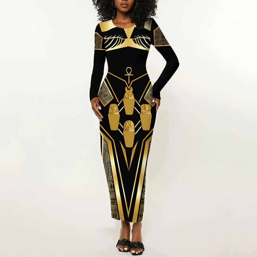 Egypt Canopic Jars Long Sleeve Bodycon Dress Ancient Mythology Four Sons of Horus
