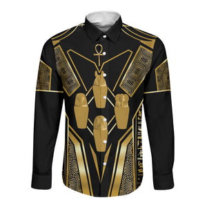 Egypt Canopic Jars Long Sleeve Button Shirt Ancient Mythology Four Sons of Horus