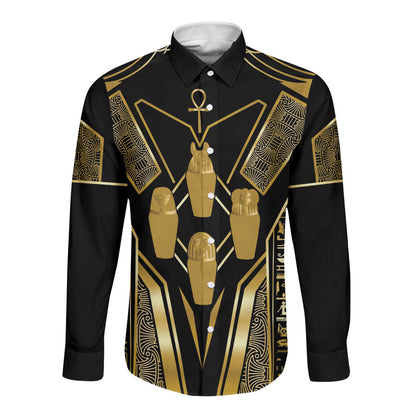 Egypt Canopic Jars Long Sleeve Button Shirt Ancient Mythology Four Sons of Horus