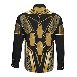 Egypt Canopic Jars Long Sleeve Button Shirt Ancient Mythology Four Sons of Horus