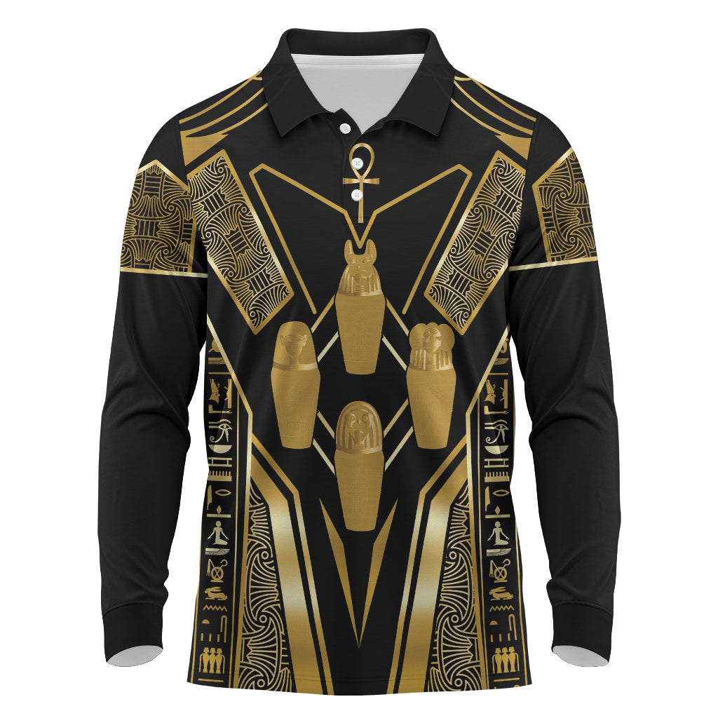 Egypt Canopic Jars Long Sleeve Polo Shirt Ancient Mythology Four Sons of Horus