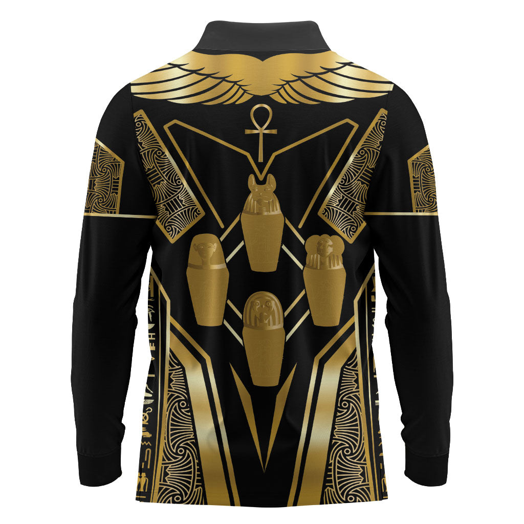Egypt Canopic Jars Long Sleeve Polo Shirt Ancient Mythology Four Sons of Horus