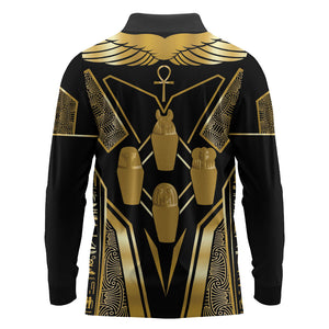 Egypt Canopic Jars Long Sleeve Polo Shirt Ancient Mythology Four Sons of Horus