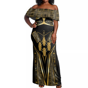 Egypt Canopic Jars Off Shoulder Maxi Dress Ancient Mythology Four Sons of Horus