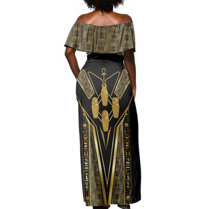 Egypt Canopic Jars Off Shoulder Maxi Dress Ancient Mythology Four Sons of Horus