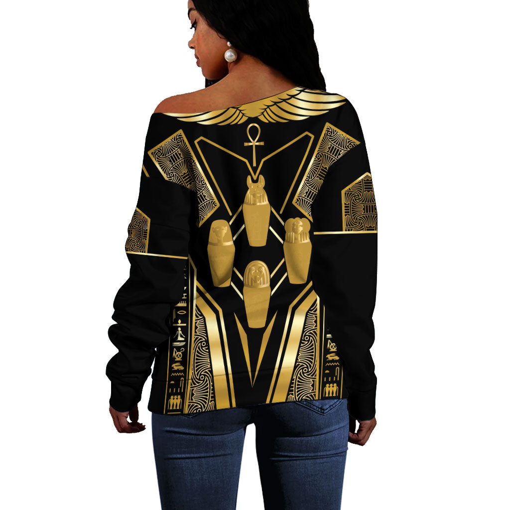 Egypt Canopic Jars Off Shoulder Sweater Ancient Mythology Four Sons of Horus