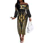Egypt Canopic Jars Off The Shoulder Long Sleeve Dress Ancient Mythology Four Sons of Horus