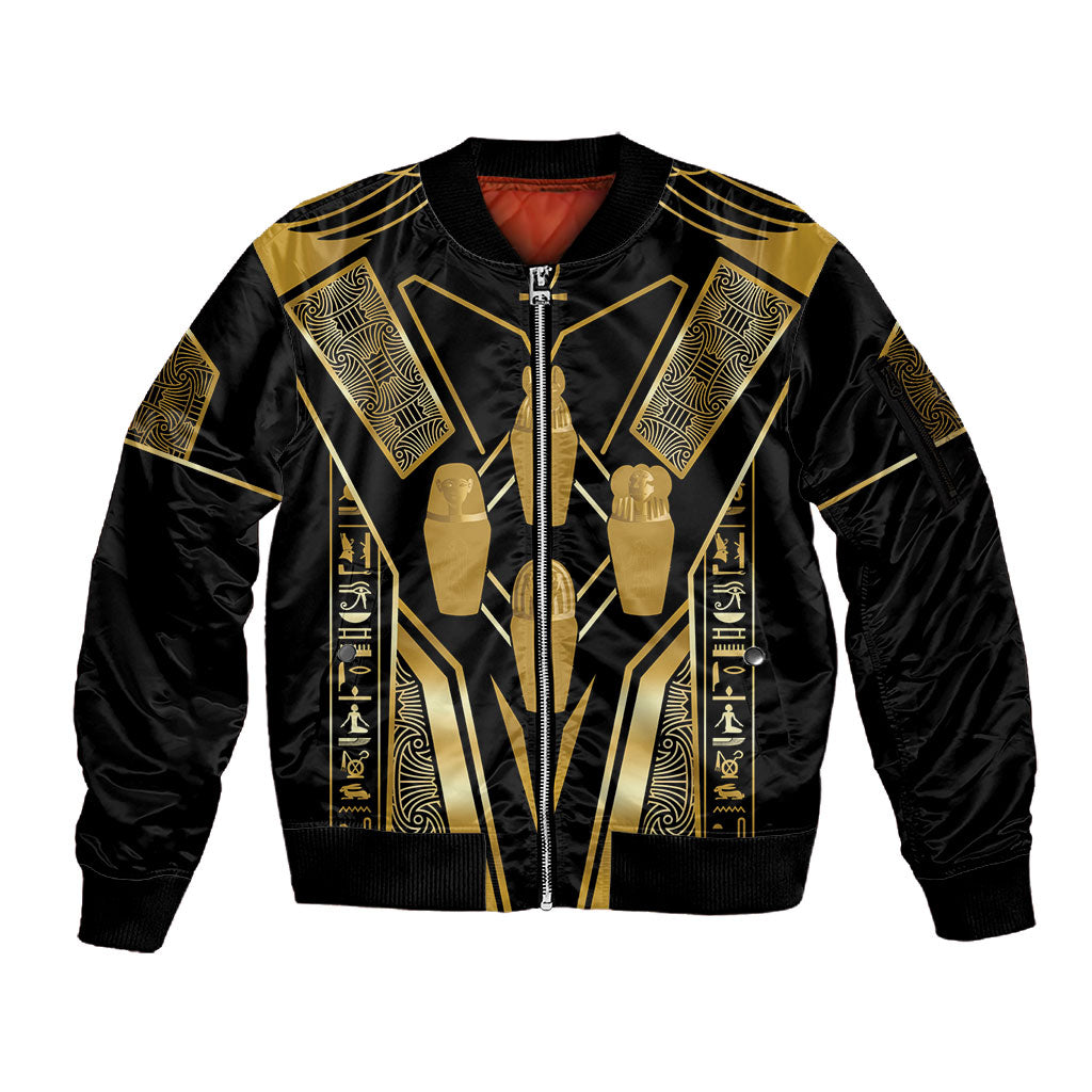 Egypt Canopic Jars Sleeve Zip Bomber Jacket Ancient Mythology Four Sons of Horus