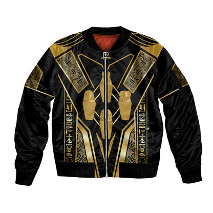 Egypt Canopic Jars Sleeve Zip Bomber Jacket Ancient Mythology Four Sons of Horus