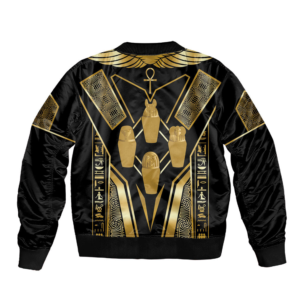 Egypt Canopic Jars Sleeve Zip Bomber Jacket Ancient Mythology Four Sons of Horus