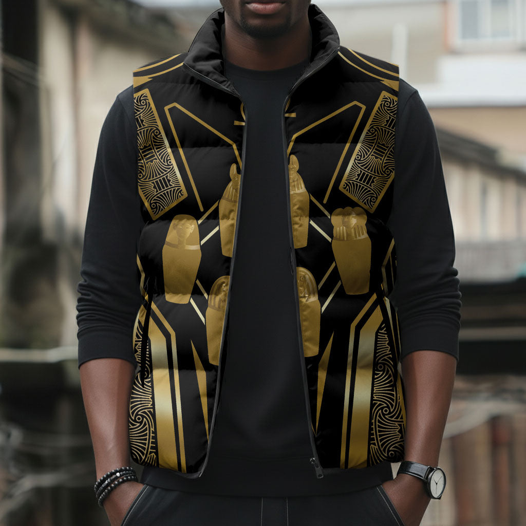 Egypt Canopic Jars Sleeveless Puffer Jacket Ancient Mythology Four Sons of Horus