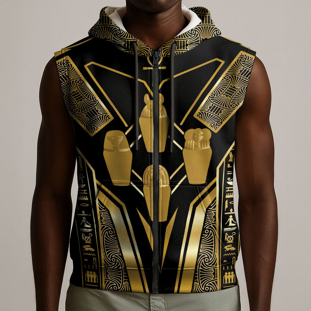 Egypt Canopic Jars Sleeveless Zip Hoodie Ancient Mythology Four Sons of Horus