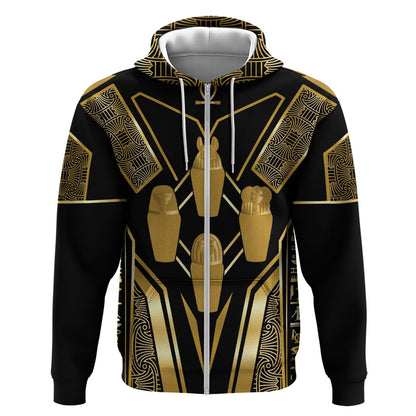 Egypt Canopic Jars Zip Hoodie Ancient Mythology Four Sons of Horus