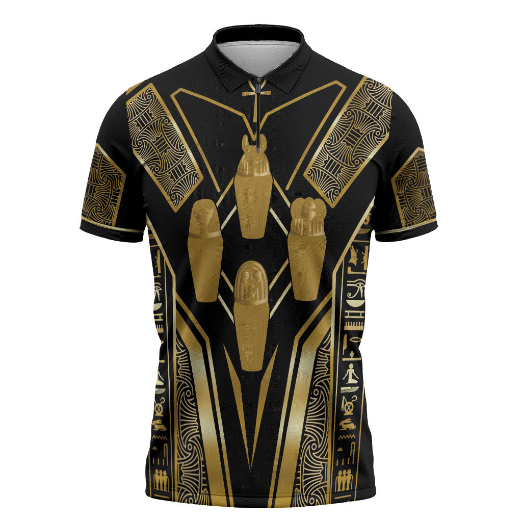 Egypt Canopic Jars Zipper Polo Shirt Ancient Mythology Four Sons of Horus