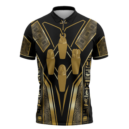 Egypt Canopic Jars Zipper Polo Shirt Ancient Mythology Four Sons of Horus