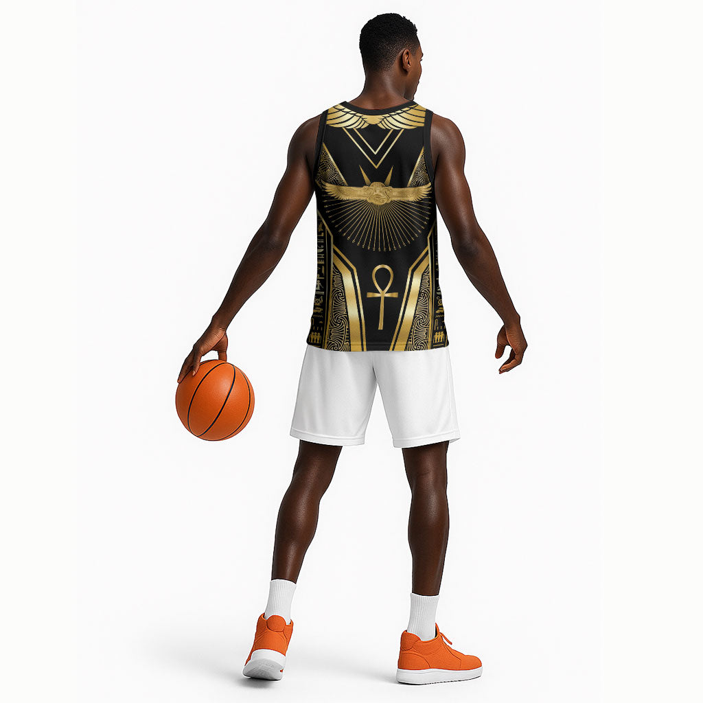 Egypt Winged Sun Basketball Jersey Ancient Mythology Golden Ankh