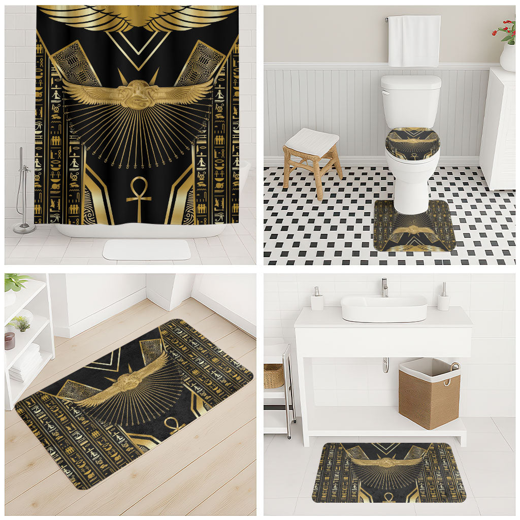 Egypt Winged Sun Bathroom Set Ancient Mythology Golden Ankh