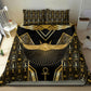 Egypt Winged Sun Bedding Set Ancient Mythology Golden Ankh