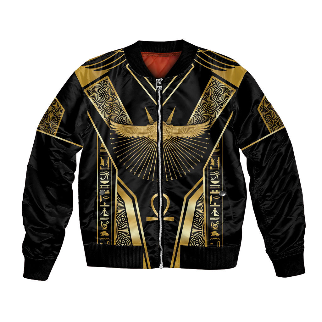 Egypt Winged Sun Bomber Jacket Ancient Mythology Golden Ankh