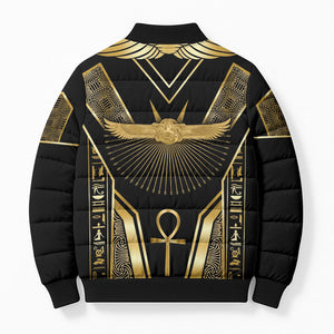 Egypt Winged Sun Bomber Puffer Jacket Ancient Mythology Golden Ankh