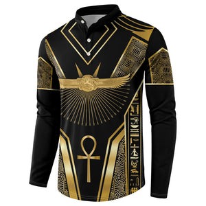 Egypt Winged Sun Button Sweatshirt Ancient Mythology Golden Ankh