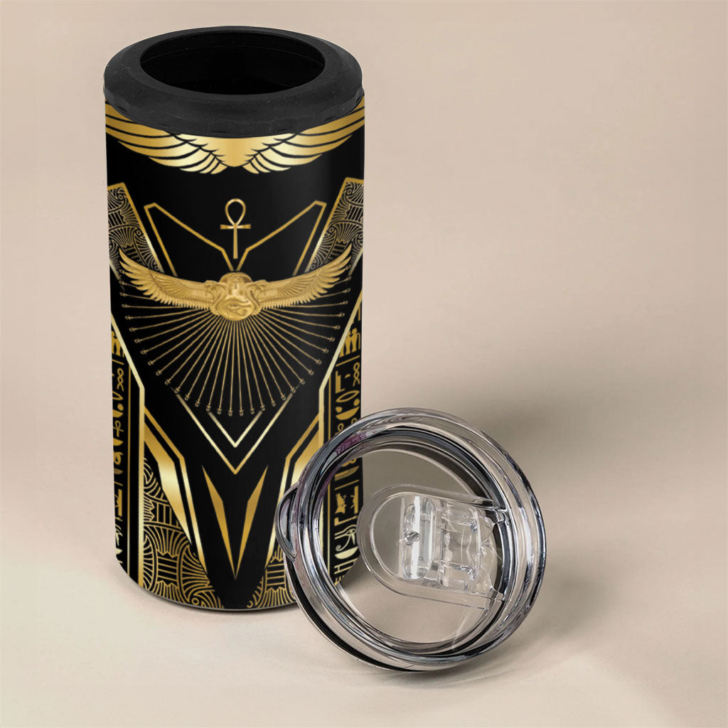 Egypt Winged Sun 4 in 1 Can Cooler Tumbler Ancient Mythology Golden Ankh