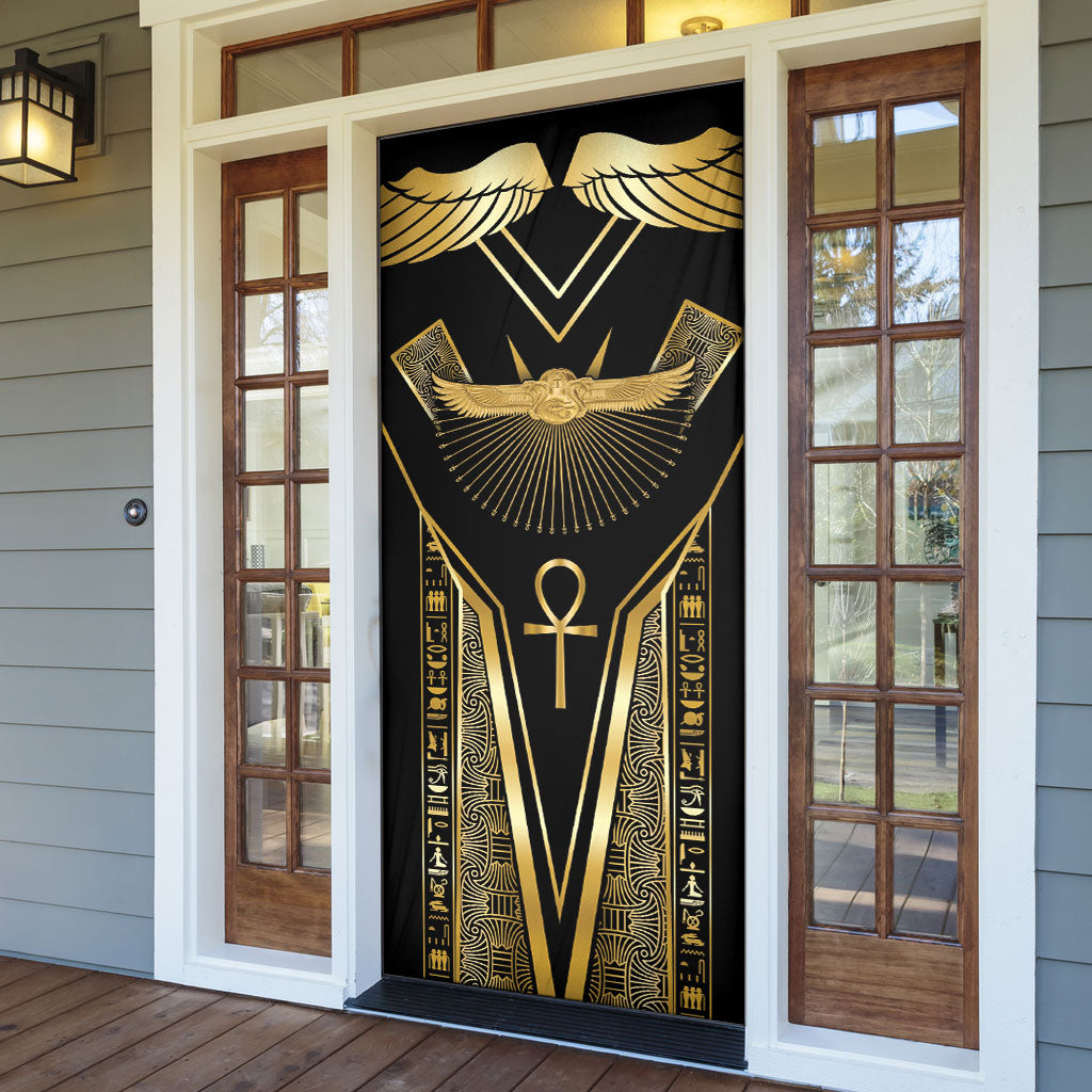 Egypt Winged Sun Door Cover Ancient Mythology Golden Ankh
