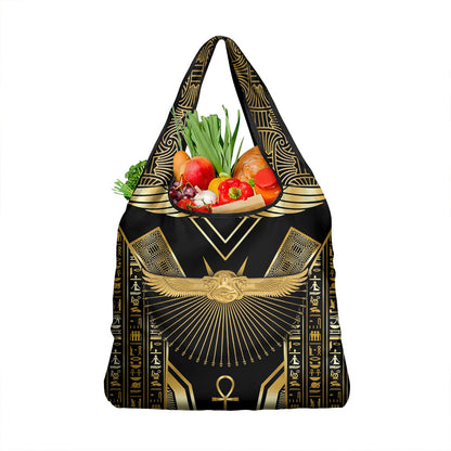 Egypt Winged Sun Grocery Bag Ancient Mythology Golden Ankh