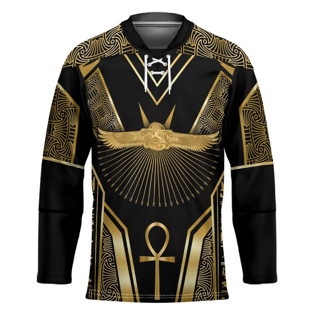 Egypt Winged Sun Hockey Jersey Ancient Mythology Golden Ankh