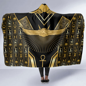 Egypt Winged Sun Hooded Blanket Ancient Mythology Golden Ankh
