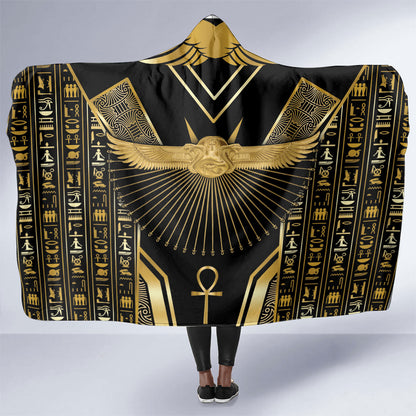 Egypt Winged Sun Hooded Blanket Ancient Mythology Golden Ankh