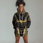Egypt Winged Sun Hoodie Dress Ancient Mythology Golden Ankh